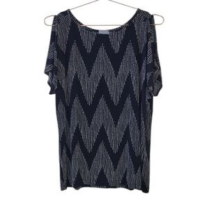 Travelers By CHICO'S 3 (US XL) Black White Chevron Split Sleeve Top Women